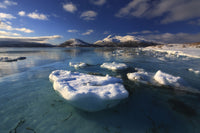 Winter view of Tjeldsundet Strait towards Saetertinden mountain in Norway poster print