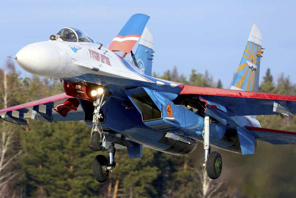 Su-27 jet fighter landing poster print by Artem Alexandrovich