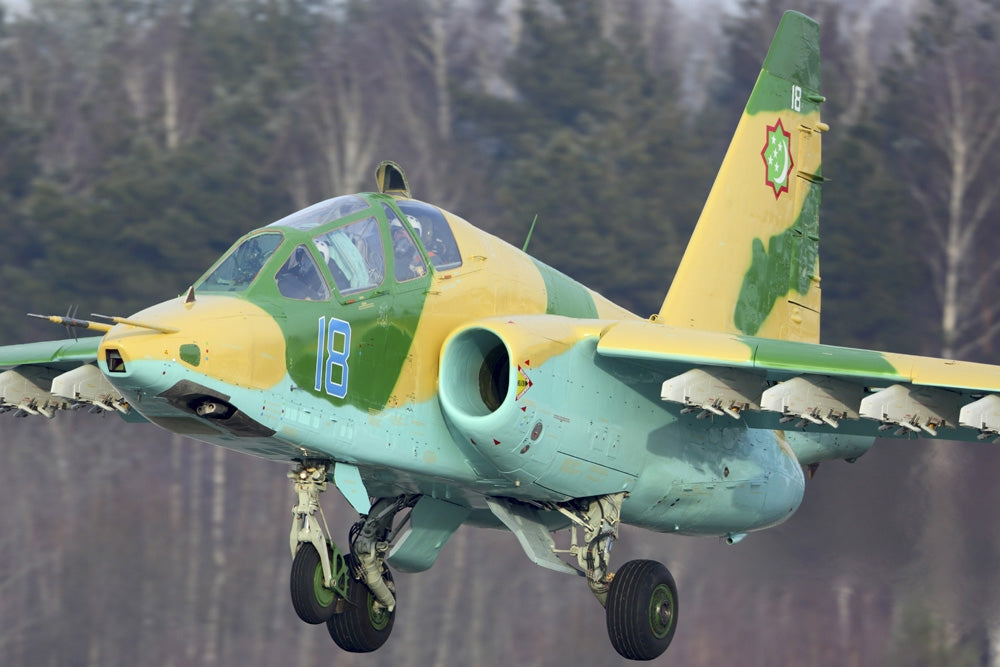 Su-25UB Turkmen Air Force landing poster print capturing military aviation.