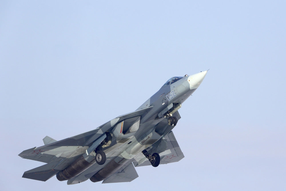 T-50 PAK-FA fifth generation jet fighter taking off poster print.