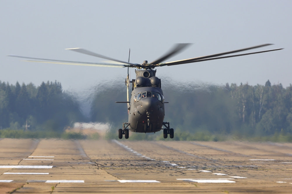 Mil Mi-26 transport helicopter landing poster print by Stocktrek Images.