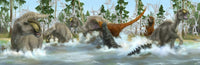 Deinosuchus and Bistahieversor attacking a herd of Anasazisaurus poster print.