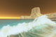 Ocean waves breaking at dawn on the coastline poster print.