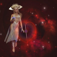 Goddess of the Stars Poster Print featuring a celestial goddess and heart-shaped nebula