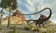 Poster print of two Diplodocus dinosaurs searching for food in a desert landscape.