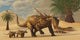 Sauropelta mother leading her offspring in a Cretaceous North America desert poster print.