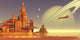 Spacecraft delivering supplies to a colony on Titan poster print.