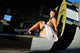 1940s style pin-up girl sitting inside C-47 Skytrain aircraft poster print