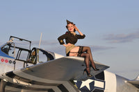 Pin-Up Girl Sitting on P-51 Mustang Fighter Plane Poster Print