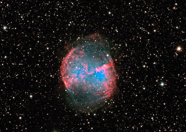 M27 The Dumbbell Nebula Poster Print showcasing vibrant cosmic colors.