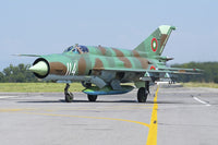 Bulgarian Air Force MiG-21bis taxiing at Graf Ignatievo Air Base during Exercise Thracian Star 2015.