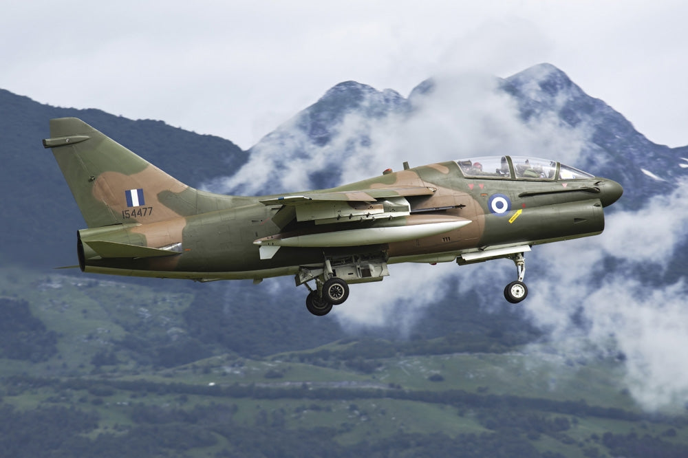 Hellenic Air Force TA-7C Corsair landing at Aviano Air Force Base poster print.
