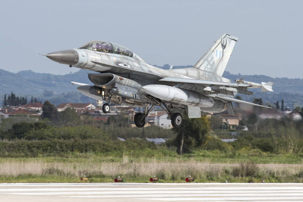 Hellenic Air Force F-16D Block 50 landing at Andravida Air Base poster print
