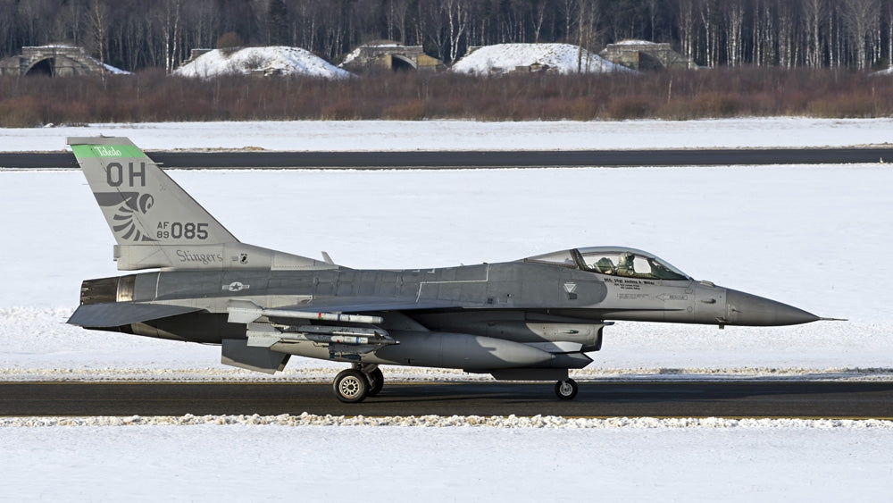 F-16 Fighter Jet Taxiing on Runway at Amari Air Base Art Print