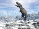 Tyrannosaurus Rex dinosaur roaring in a snowy landscape poster print.