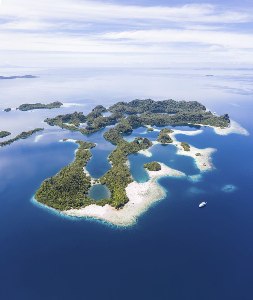 Aerial view of limestone islands in Raja Ampat, Indonesia poster print