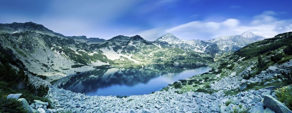 Panoramic view of Ribno Banderishko Lake in Pirin National Park, Bulgaria, poster print
