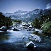 Poster print of a small river flowing over large stones in Pirin National Park in Bansko, Bulgaria.