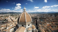Aerial view of Piazza del Duomo with Basilica of Saint Mary of the Flower in Florence, Italy.