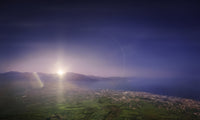 Aerial view of mountains and sea at sunset from Mount Vesuvius, Napoli region, Italy poster print.