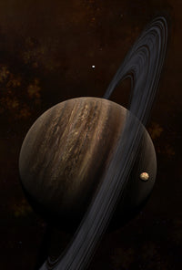 Artist's concept of a ringed gas giant and its moons poster print.