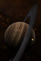 Artist's concept of a ringed gas giant and its moons poster print.