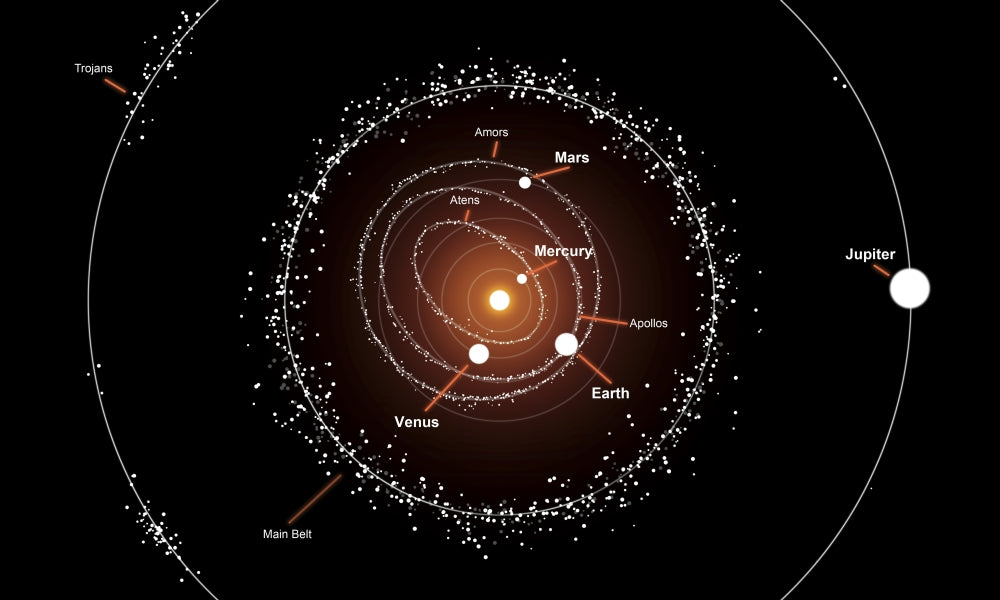 Asteroids and Their Orbits Around the Sun Illustration Print