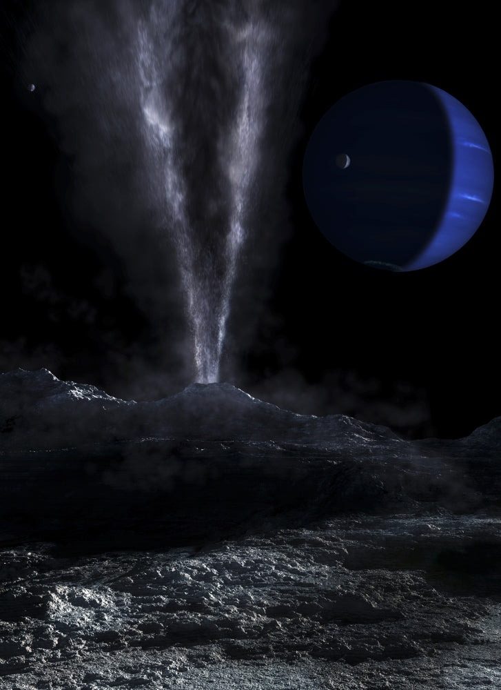 A Small Geyser on Triton with Neptune in the background poster print