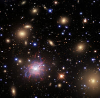Elliptical Galaxy NGC 1275 Poster Print showcasing vibrant cosmic colors.