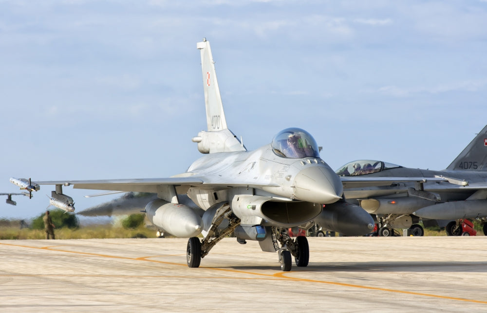 Polish Air Force F-16 taxiing at Trapani Air Base poster print