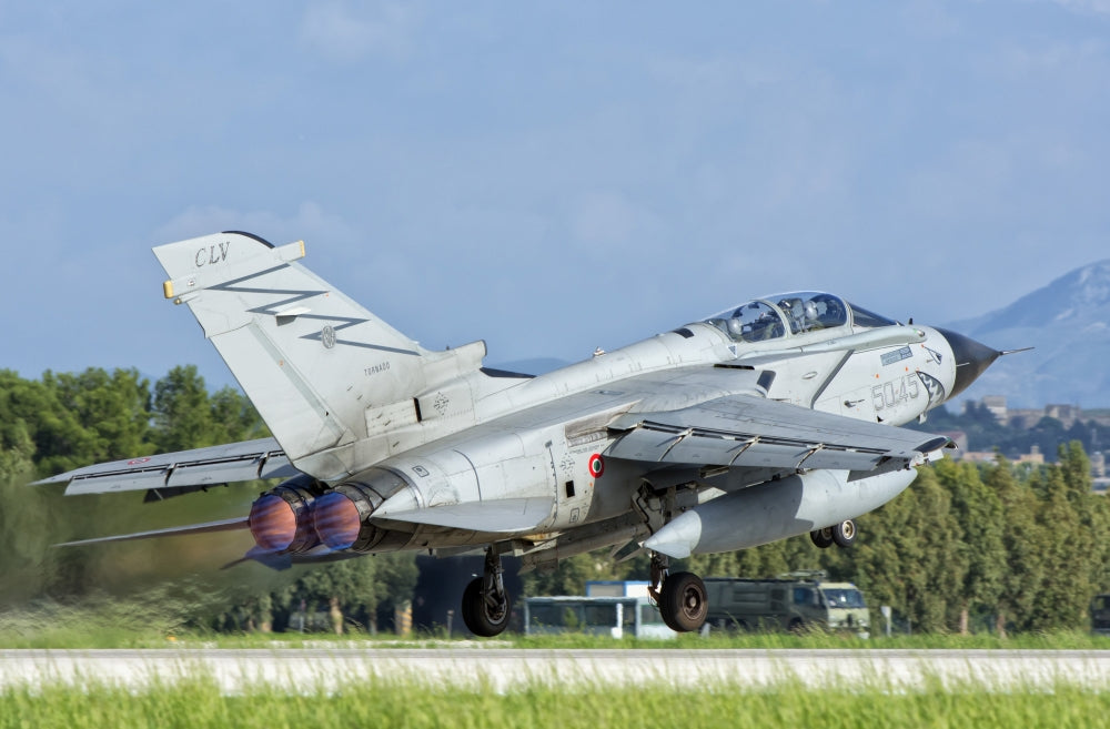 Italian Air Force Tornado ECR taking off from Trapani Air Base during NATO Exercise Trident Juncture 2015.