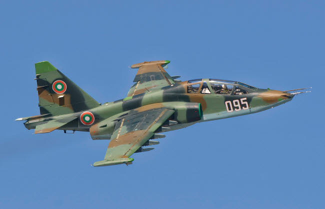 Bulgarian Air Force Su-25 in flight over Bulgaria poster print by Giovanni Colla.