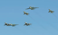 Bulgarian Air Force MiG-21, MiG-29 and Su-25 aircraft flying poster print.