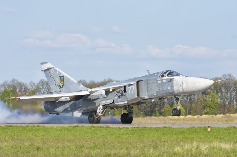 Ukrainian Air Force Su-24 aircraft landing at Lutsk Air Base Poster Print