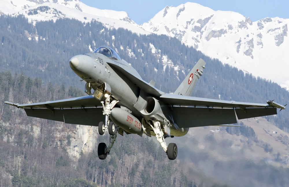 F/A-18 Swiss Air Force landing poster print by Giovanni Colla/Stocktrek Images.