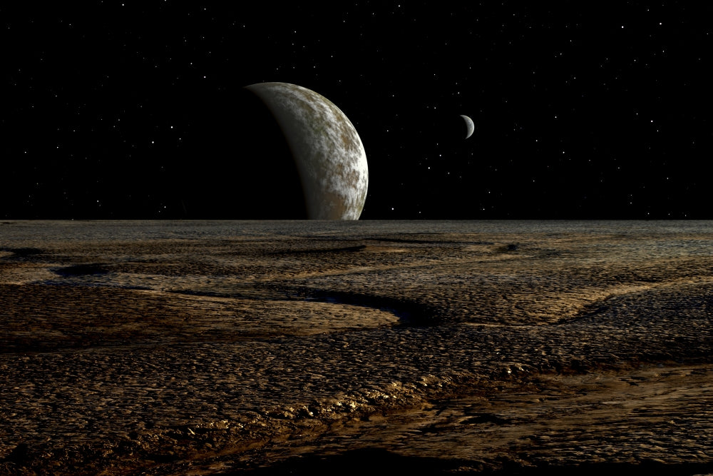 A Planet and Its Moon Dimly Lit by a Distant Sun Poster Print