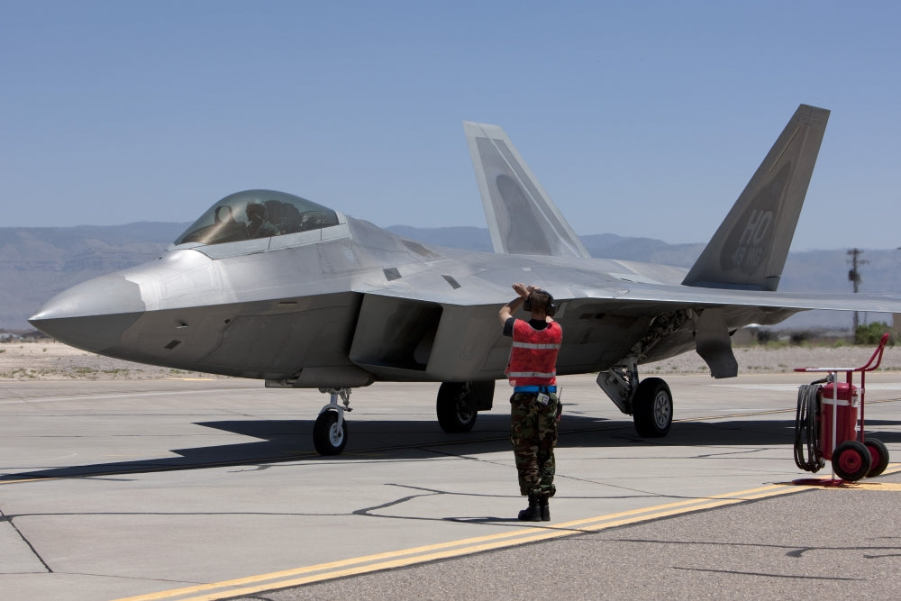 F-22 Raptor Pre-Takeoff Poster Print featuring 49th Fighter Wing Maintenance crews