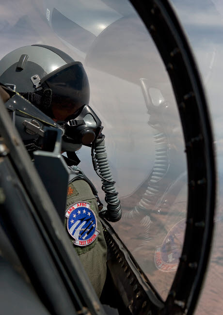 F-16 pilot checks wingman position during test mission poster print