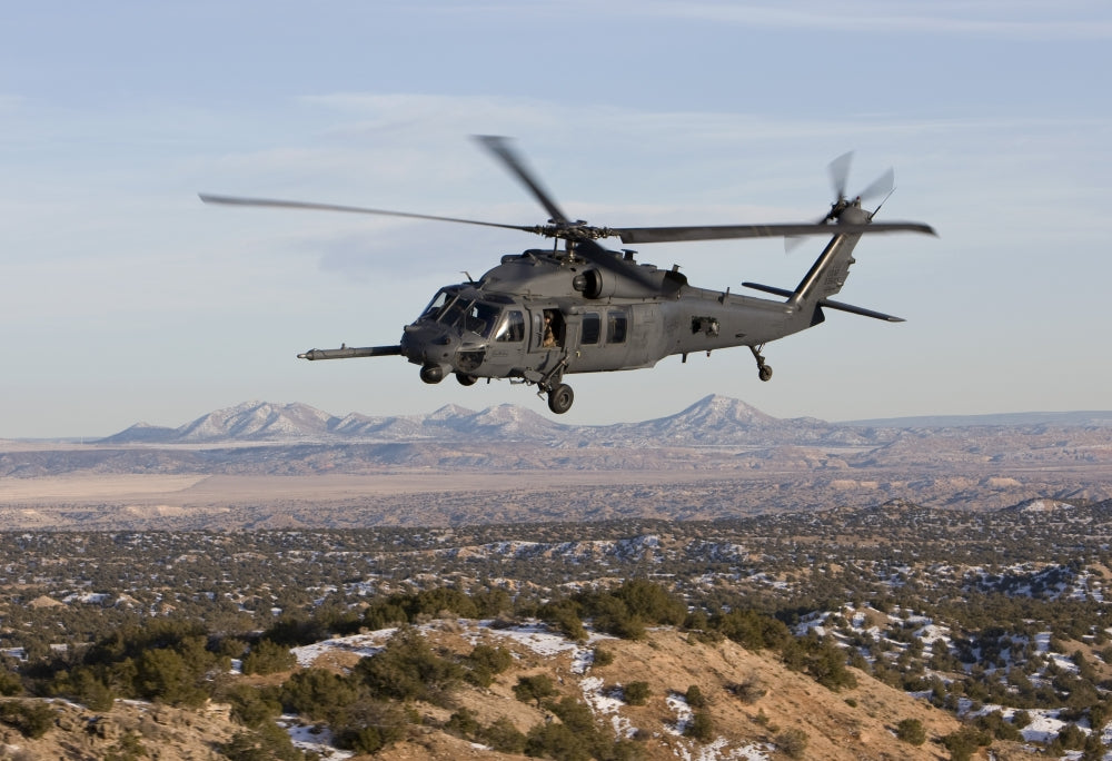 HH-60G Pave Hawk flying during a training mission at Kirtland Air Force Base, New Mexico