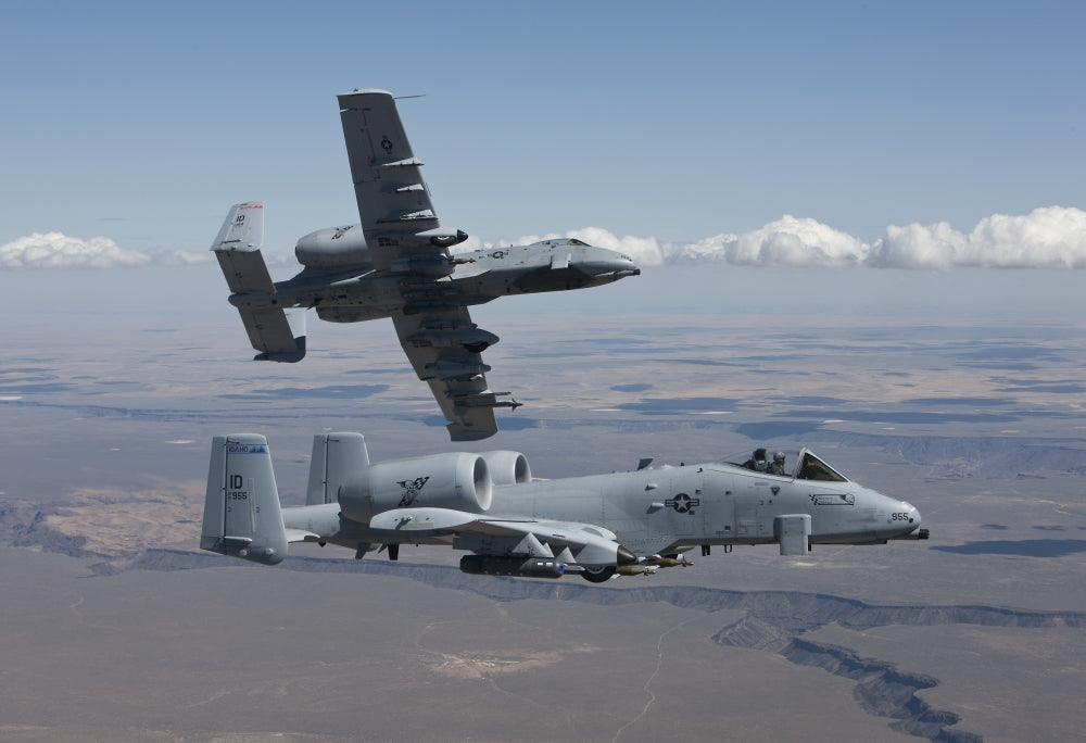 A-10 Thunderbolts flying over Saylor Creek bombing range in Idaho - Poster Print