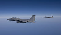 Two F-15 Eagles flying over the Gulf of Mexico poster print