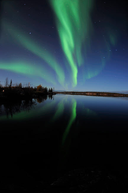 Aurora Borealis Over Long Lake Poster Print by Jiri Hermann showcasing vibrant night sky colors.