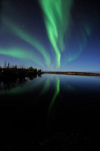 Aurora Borealis Over Long Lake Poster Print by Jiri Hermann showcasing vibrant night sky colors.