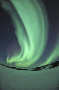 Aurora Borealis over Prosperous Lake Poster Print showcasing vibrant northern lights in Yellowknife, Canada.