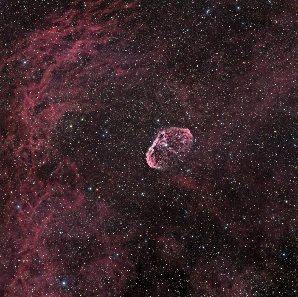 The Crescent Nebula NGC 6888 Poster Print showcasing vibrant cosmic colors.