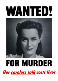 Wanted For Murder WWII Propaganda Vintage Poster Print featuring a smiling housewife.