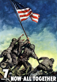 Vintage World War Two propaganda poster - 7th War Loan Flag Raising of Iwo Jima.
