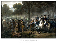 Digitally restored vintage print of George Washington on horseback at the Battle of the Monongahela.