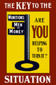Vintage World War I poster print featuring a large key labeled 'Munitions, Men, and Money.'