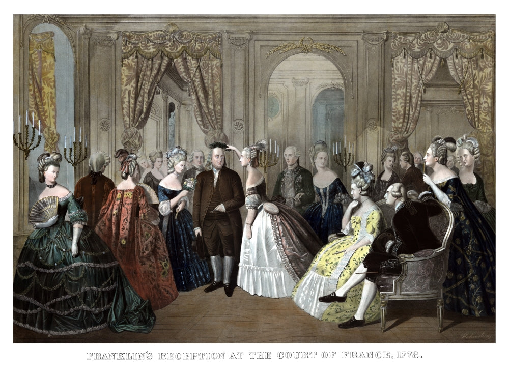 Benjamin Franklin's Reception at the Court of France vintage print